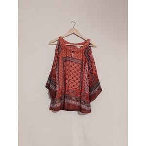 Westport 1962 bohemian boho western pink floral cold shoulder blouse women small